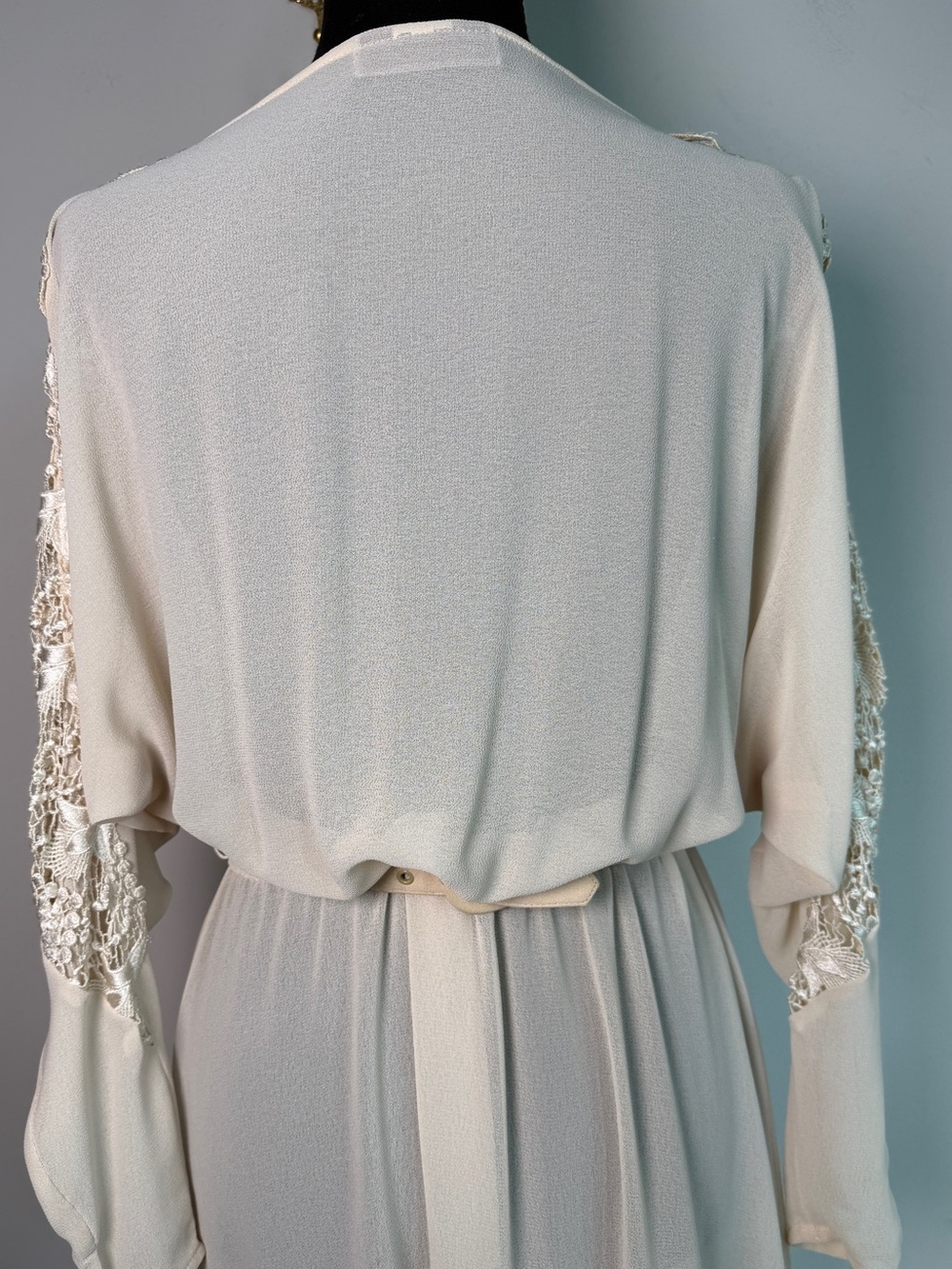 Casadei Vintage Ivory Crochet Lace Blouson Dress w/ Belt - M - Picture 7 of 10